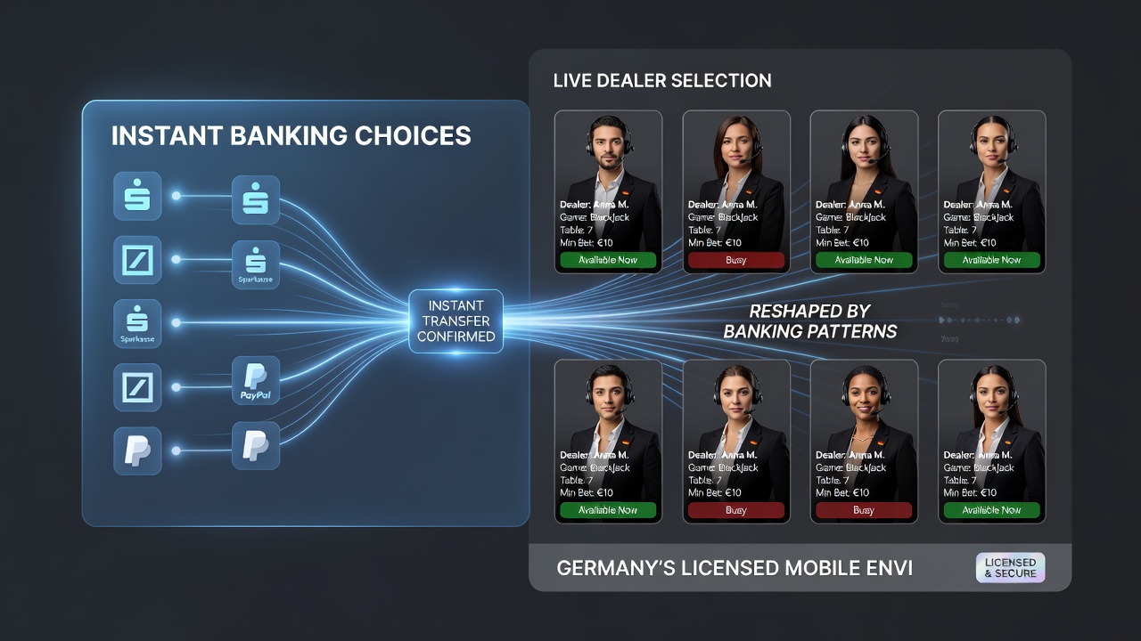 Mobile screen displaying live dealer tables after instant deposit in a licensed German casino app