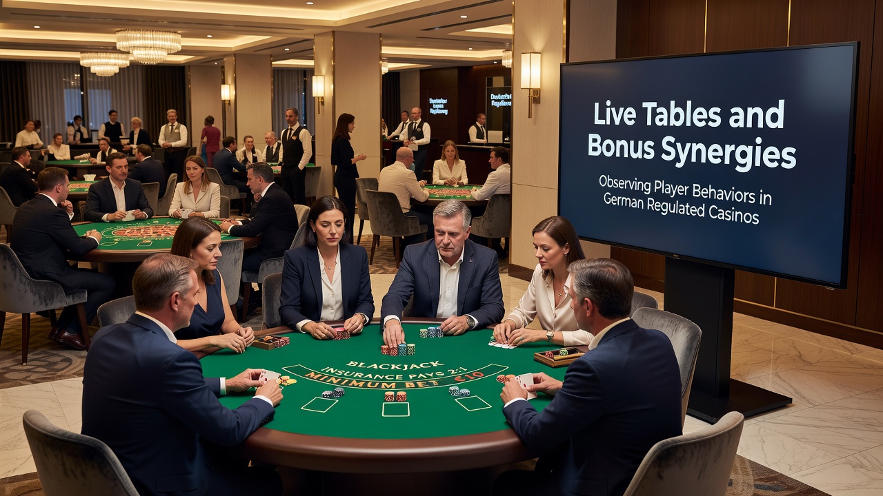 Live-Tische in einem regulierten deutschen Online-Casino mit Spielern an Blackjack- und Roulette-Tischen
