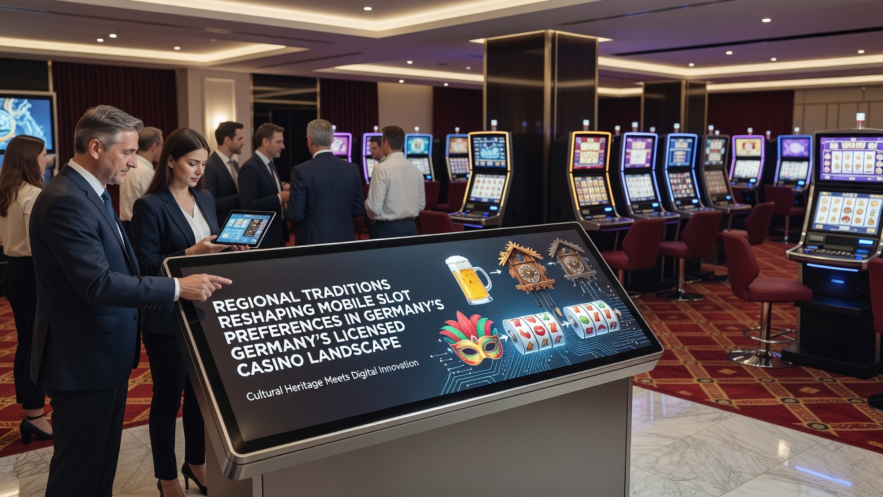 Spieler in einer deutschen Region nutzen mobile Casino-Apps mit lokal inspirierten Slot-Designs während eines traditionellen Festes