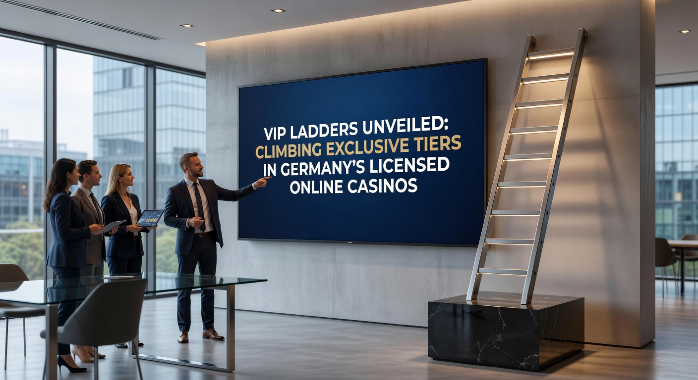 Spieler steigt eine leuchtende VIP-Leiter empor, umgeben von Symbolen für Cashback, Boni und exklusive Events